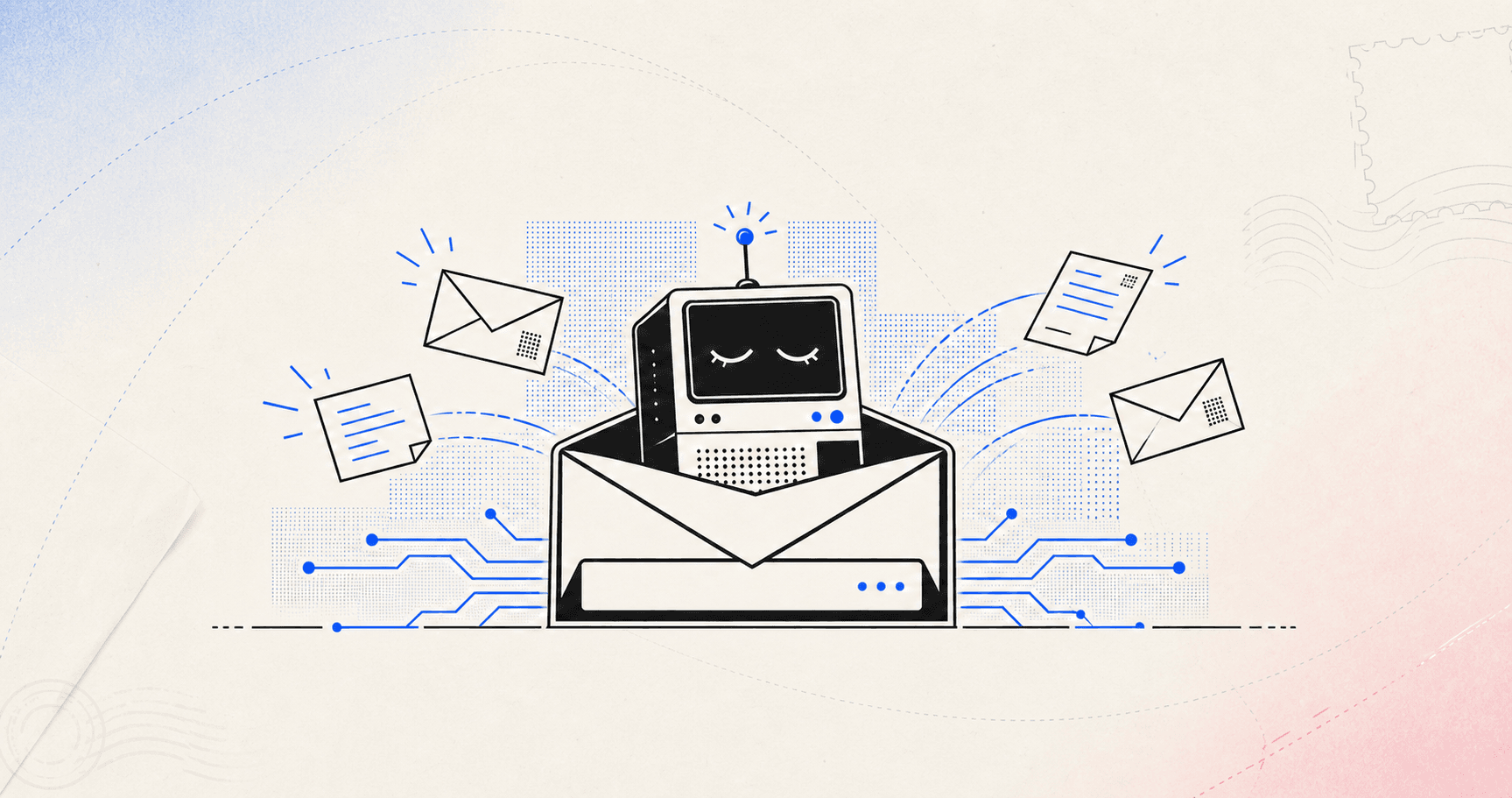 AI Agent computer with emails being sent and received